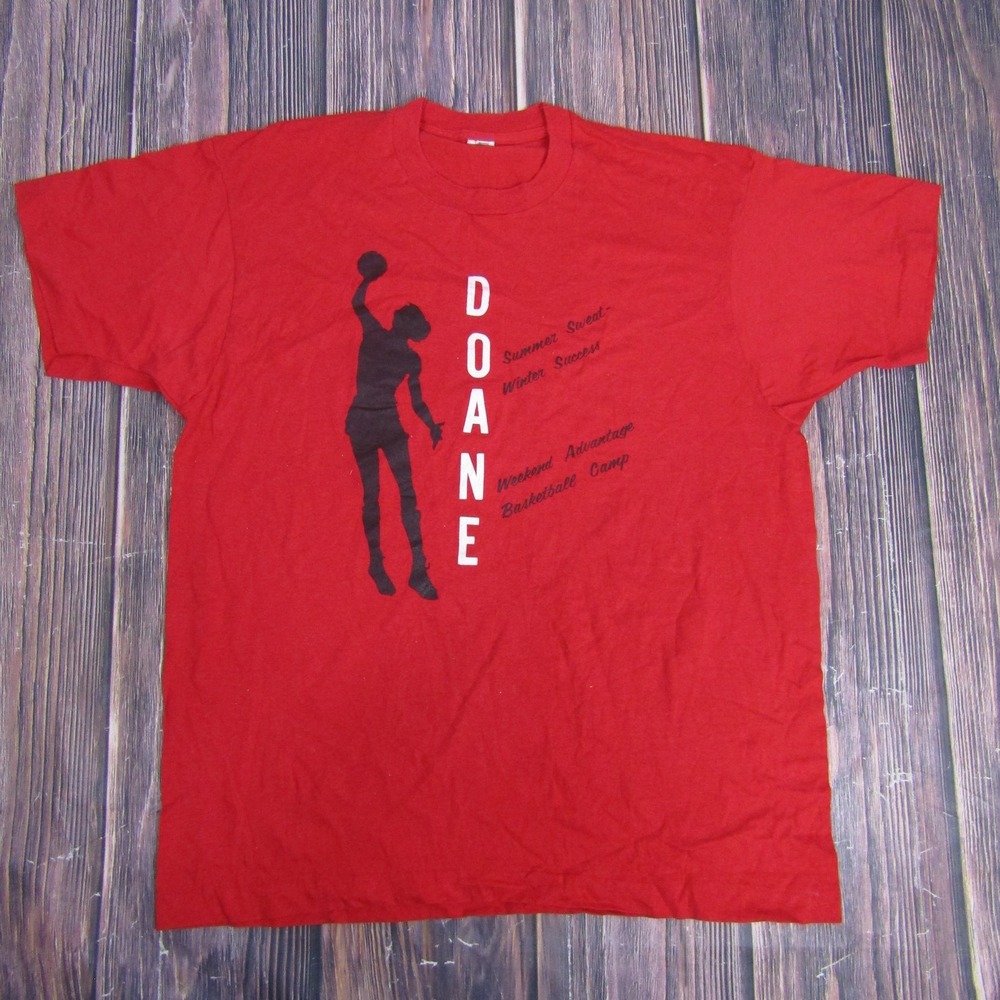 Vintage Screen Stars Shirt Mens XL Red Doane‎ Basketball Camp Made USA 80s
